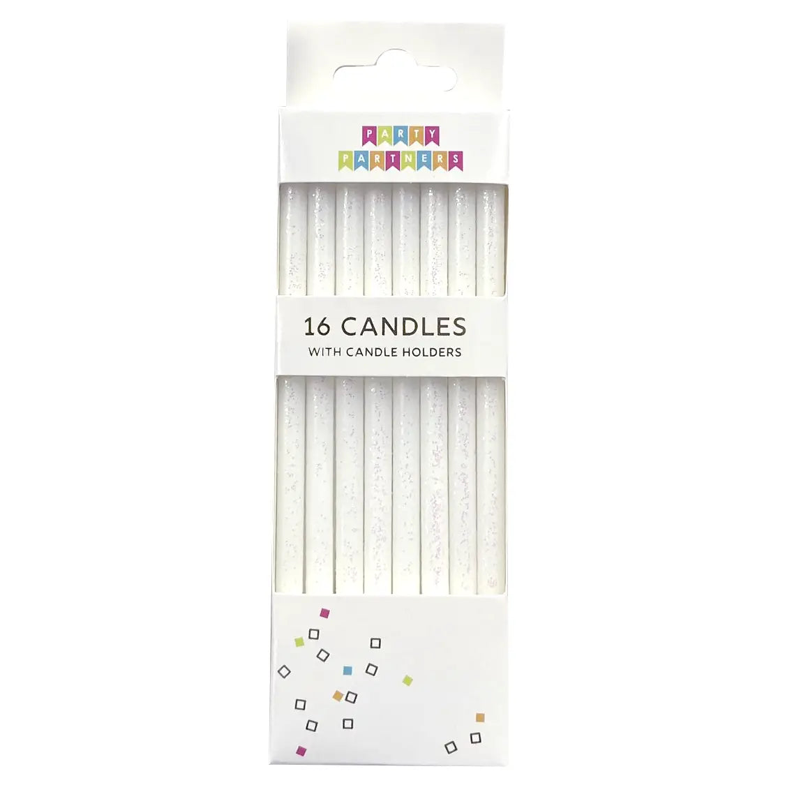 Tall White Glitter 16 Candle Set
