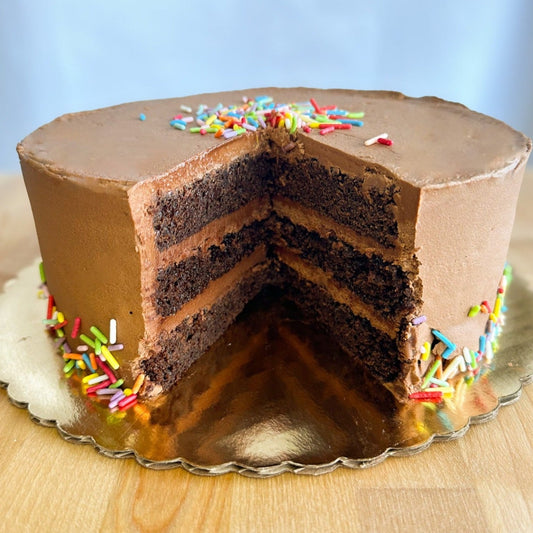 Chocolate layer cake with chocolate buttercream frosting. Makes a great birthday cake.
