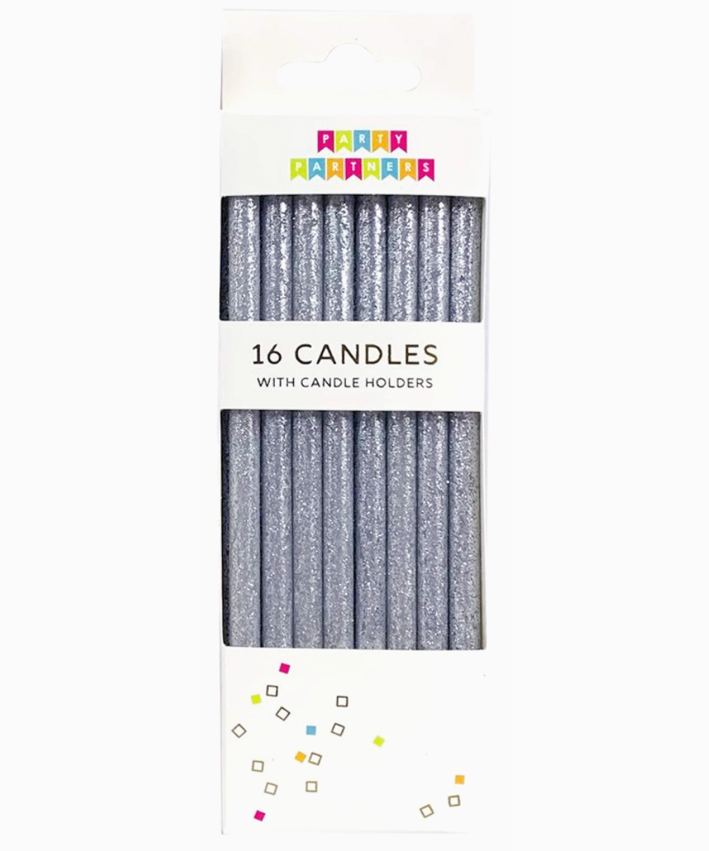 Tall Silver Glitter Candles