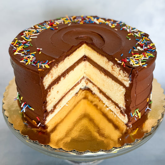 Chocolate on Vanilla Cake