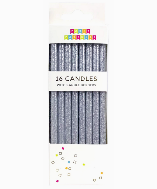Tall Silver Glitter Candles