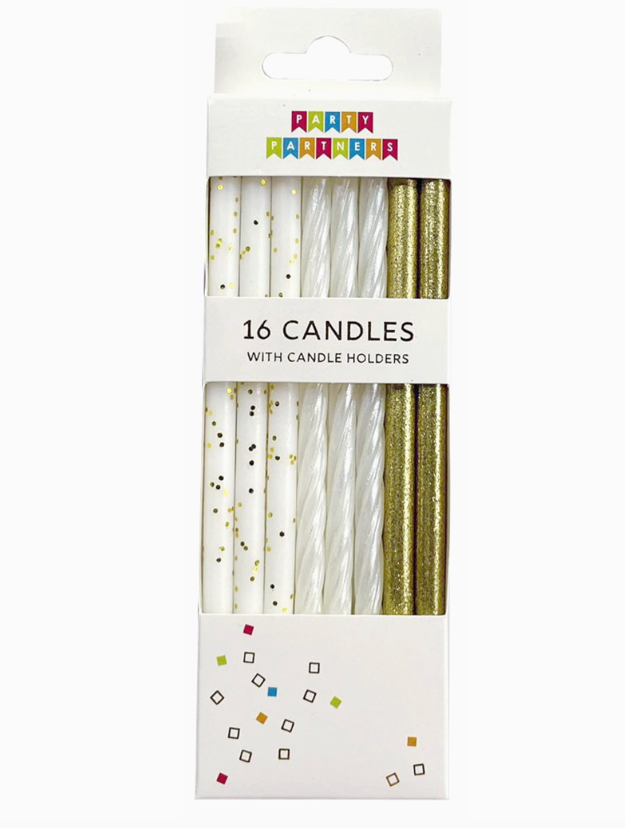 Tall Gold and White Glitter Candles